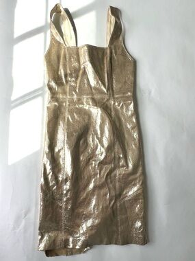Alice + Olivia Norah Dress with Metallic genuine leather Gold dress